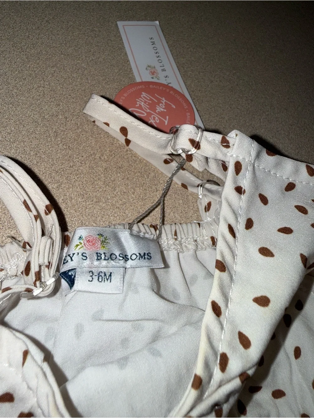 Bailey’s Blossoms Sydney Tie-Waist Jumpsuit Cream & Brown Specks size 3-6 months